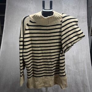 A New Day Striped Mock Neck Sweater Beige Black Knit Pullover Women's XL